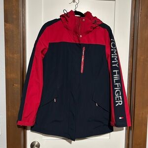 Tommy Hilfiger Tricolor Hooded Logo Spell Out Jacket Size Medium